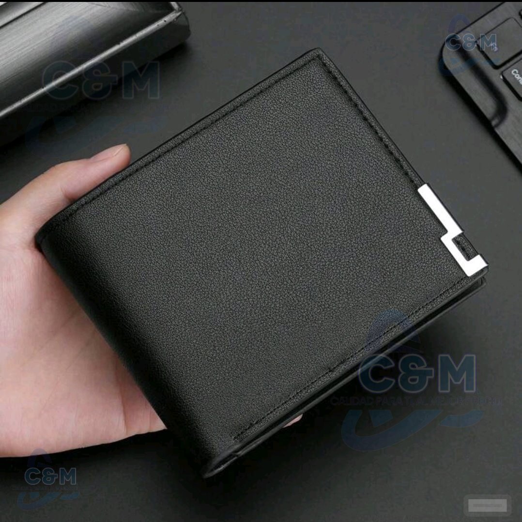BILLETERA COLO NEGRO CUERO PU CON ORILLA DE METAL M46